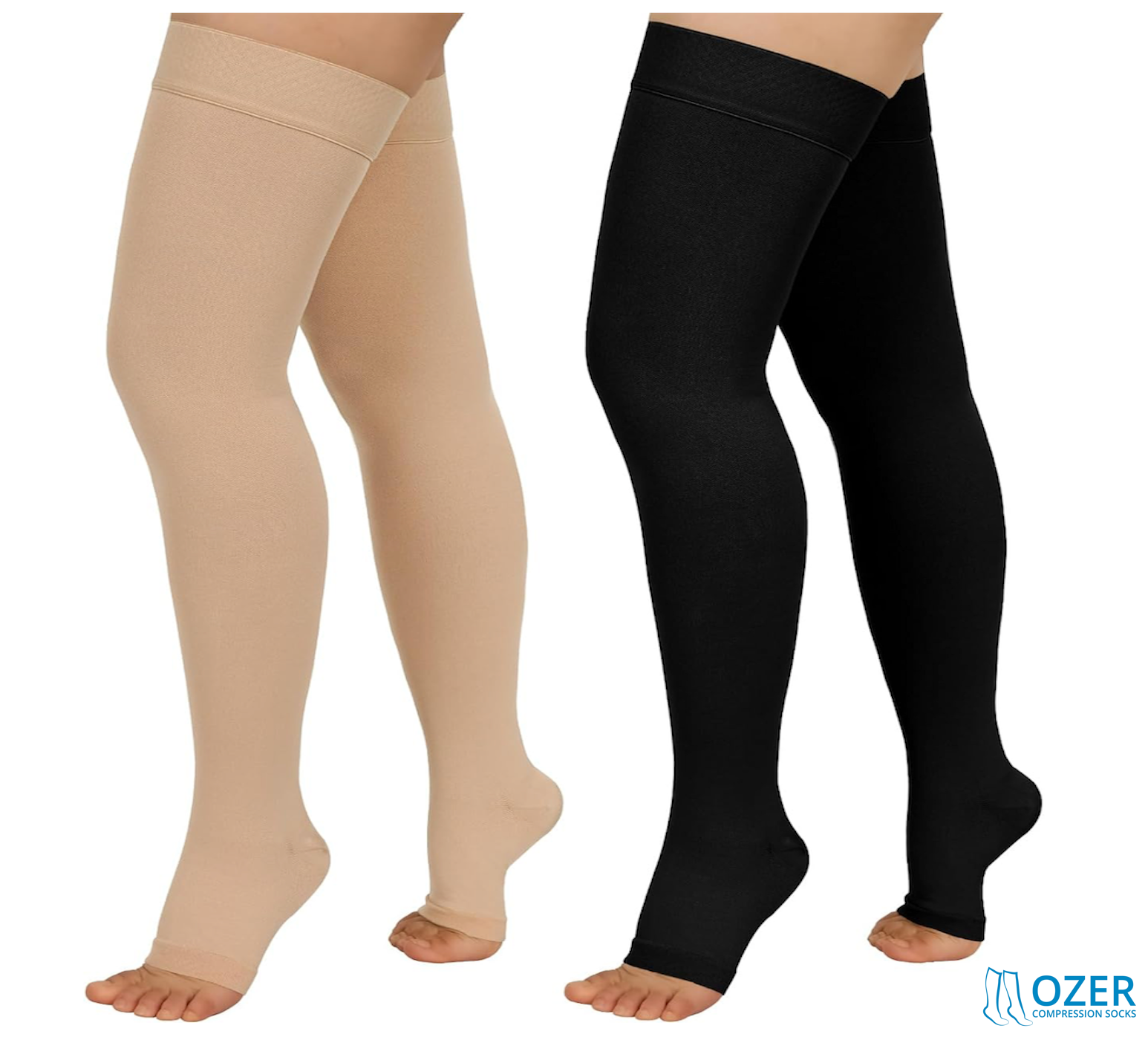 pair) Ozer 20-30mmHg Thigh High Open Toe Medical Compression