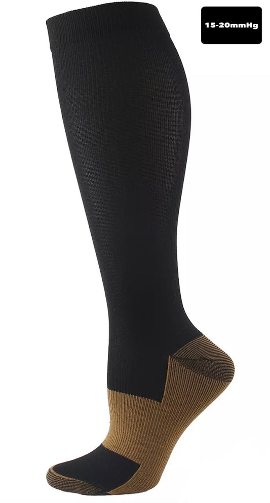 (Black Copper) Compression Socks Stockings 15-20 mmHg Knee High Mens and Women's S-4XL