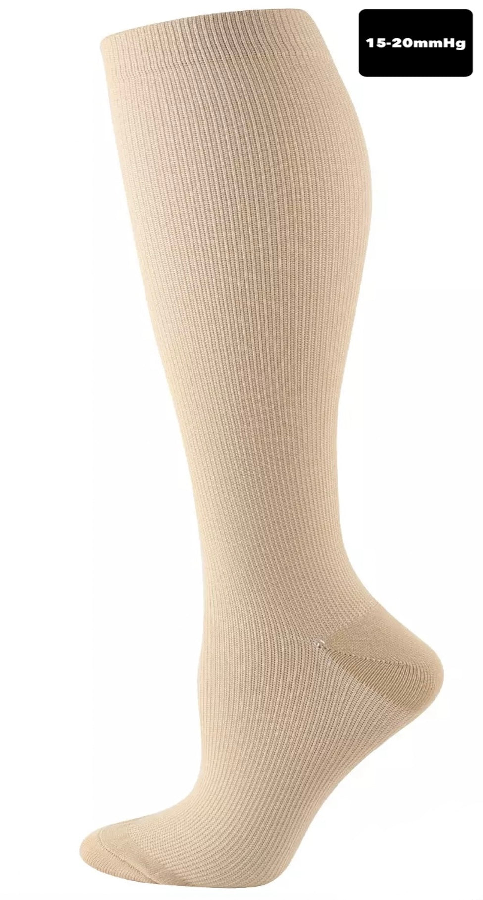 (Beige) Compression Socks Stockings 15-20 mmHg Knee High Mens and Women's S-4XL