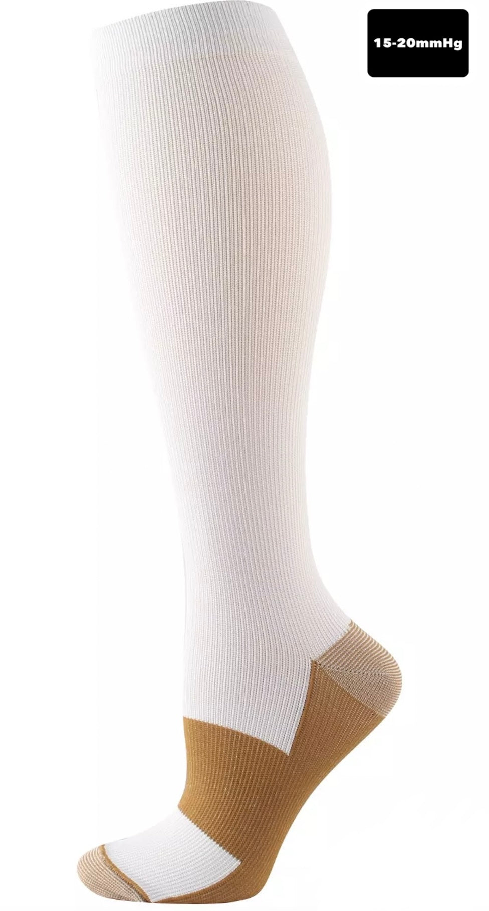 (White Copper) Compression Socks Stockings 15-20 mmHg Knee High Mens and Women's S-4XL