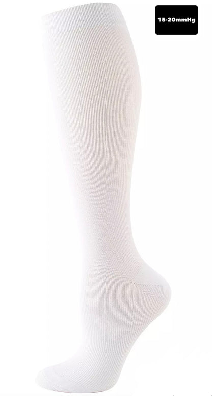 (White) Compression Socks Stockings 15-20 mmHg Knee High Mens and Women's S-4XL