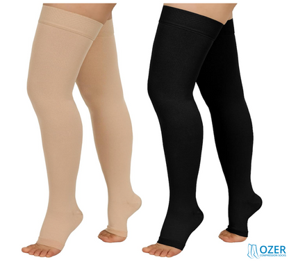 (1 pair) Ozer 20-30mmHg Thigh High Open Toe Medical Compression Socks Unisex