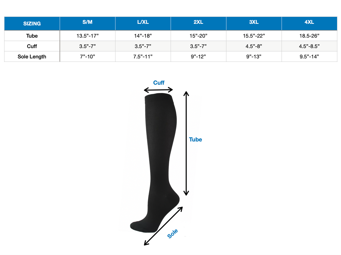 (Black) Compression Socks Stockings 15-20 mmHg Knee High Mens and Women's S-4XL