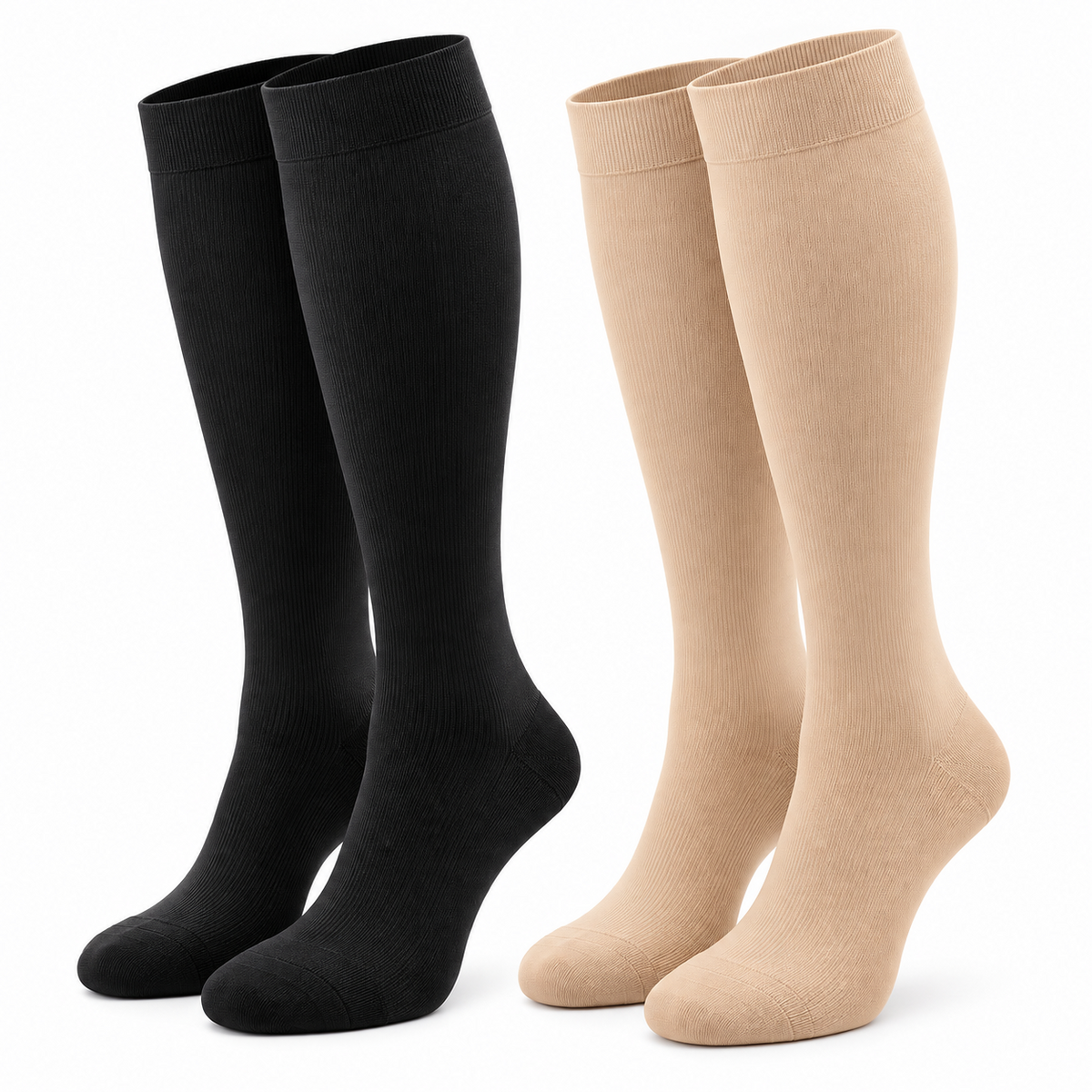 Ozer knee high closed toe compression socks black and beige product photo
