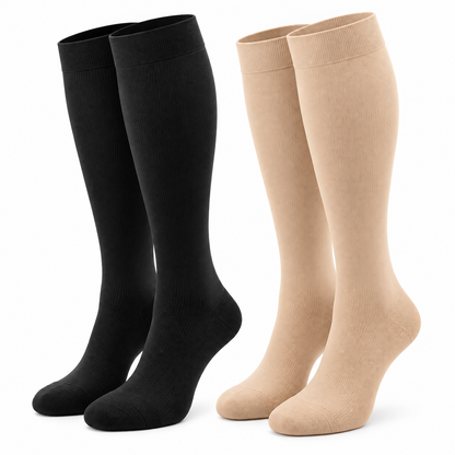 Ozer knee high closed toe compression socks black and beige product photo