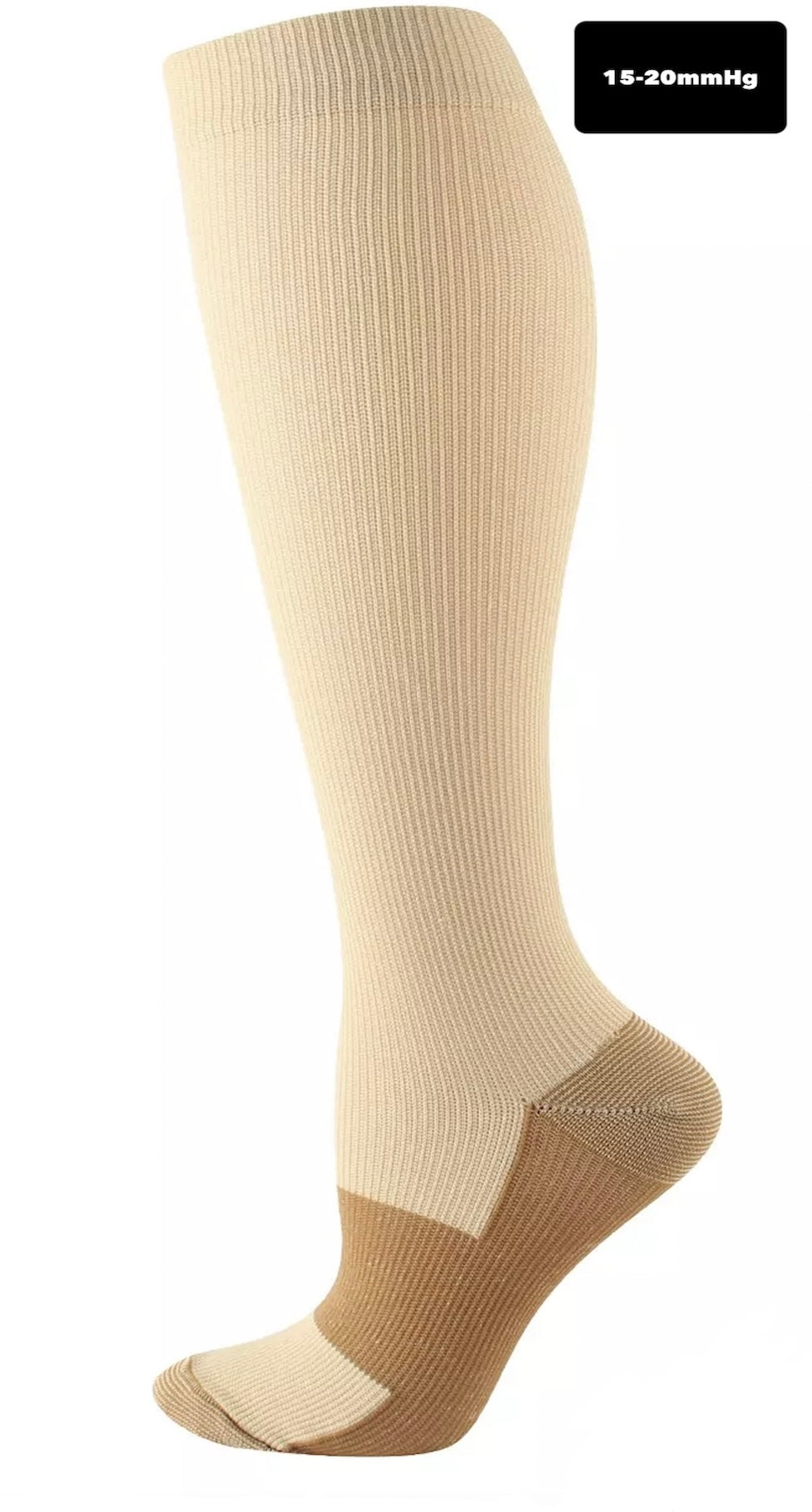 (Beige Copper) Compression Socks Stockings 15-20 mmHg Knee High Mens and Women's S-4XL