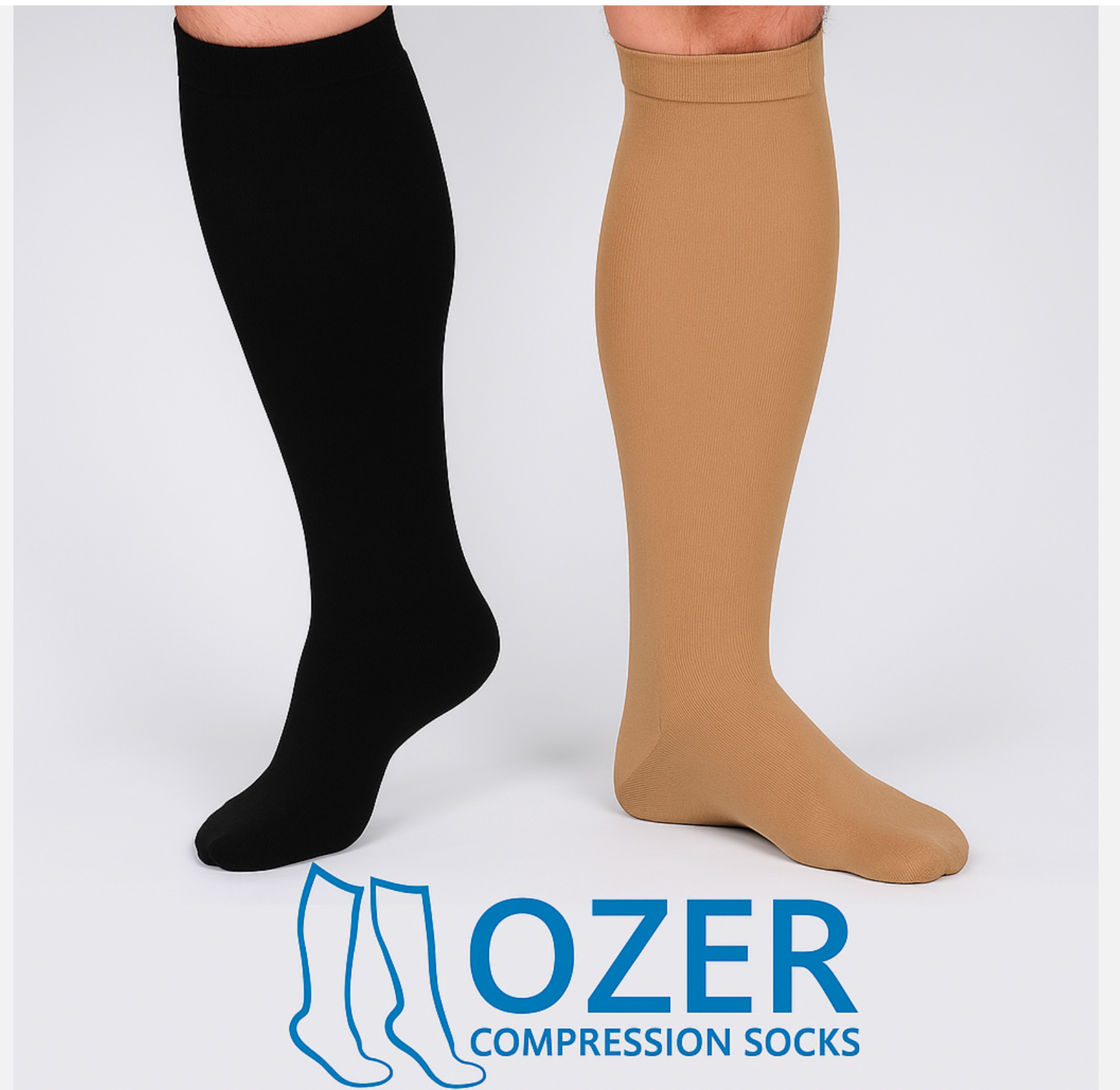 Ozer black and beige knee high closed toe compression socks